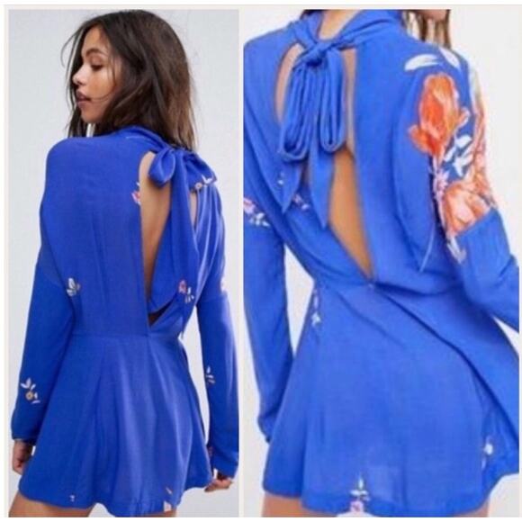Free People Gemma Tunic Floral Dress Size Large OB686064 Blue EUC Long Sleeve - Picture 6 of 13